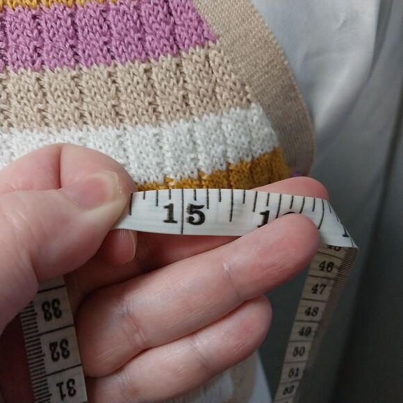 NWT No Comment top Womens Large Tan Orange Pink Striped Crochet Tie Halter Tank - Picture 5 of 6